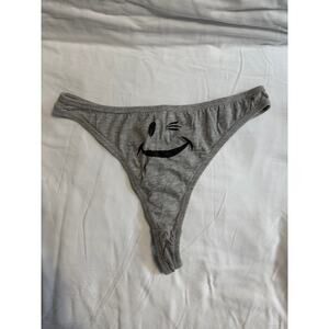 NWOT Joe Boxer Vintage 90’s Grey Smiley Face Cotton Thong Panty Size L